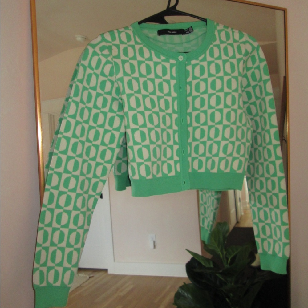 Vero Moda Green Geometric Cardigan Sweater